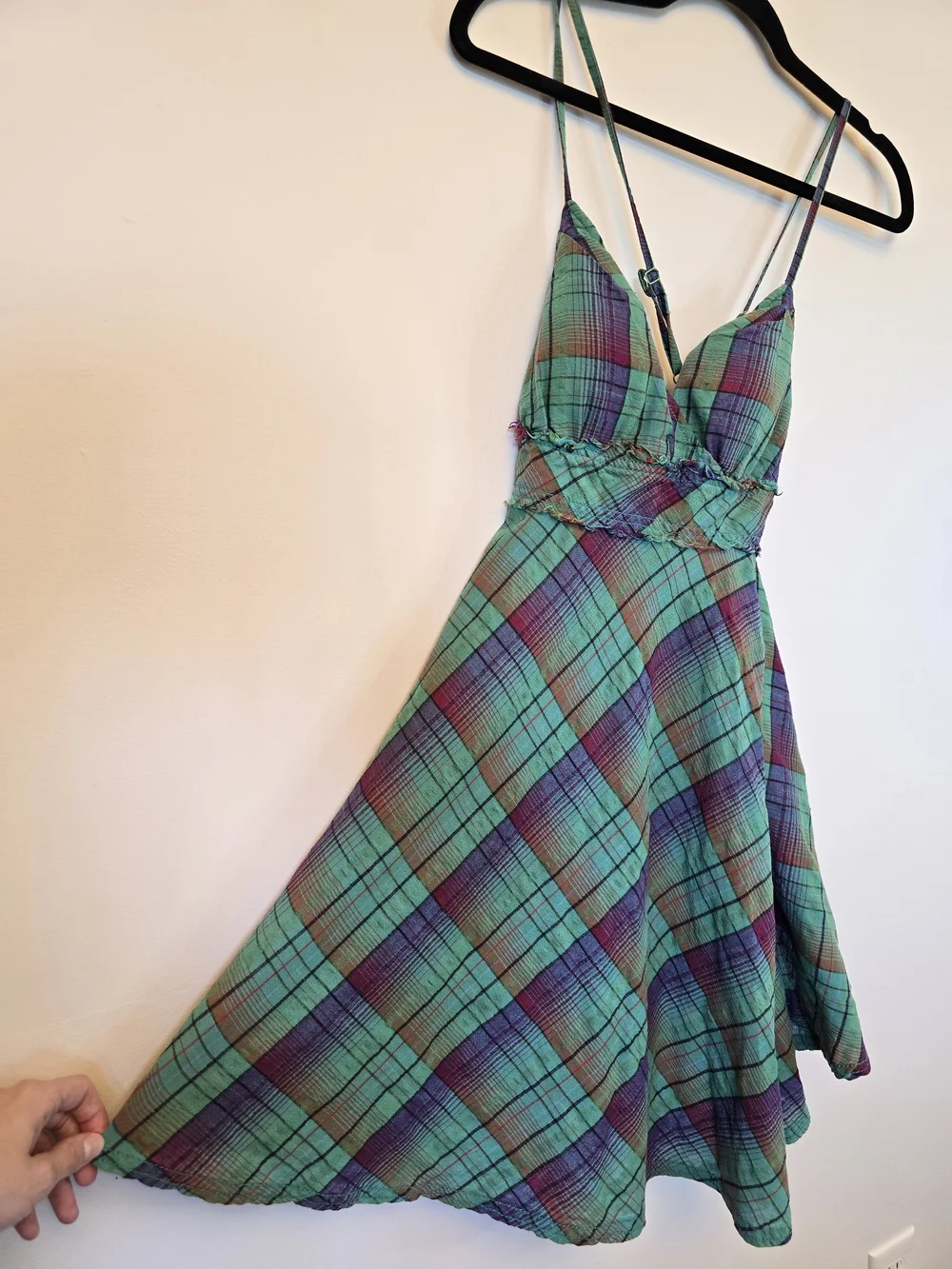 Free People Plaid Spaghetti Strap Sundress in Teal & Purple - Picture 2 of 5